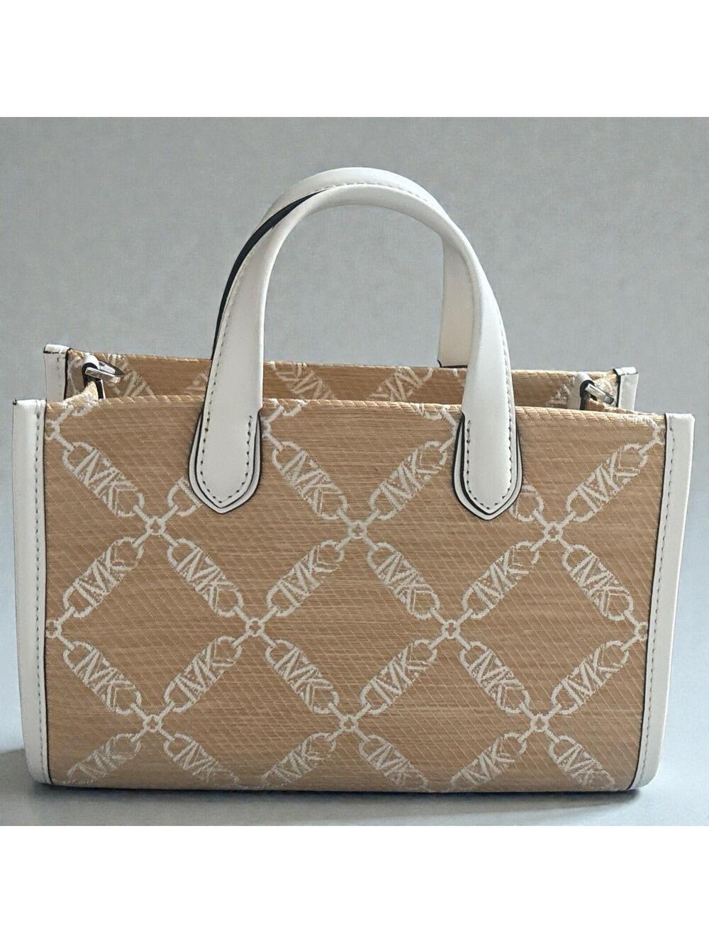 Michael Kors Gigi Small Empire Jacquard Tote Bag Crossbody Purse Brown MK Logo - Picture 2 of 6
